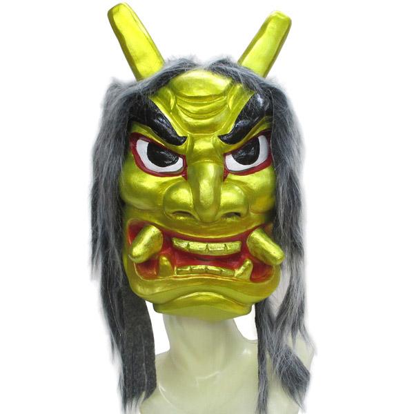 金のなまはげ フェイスマスク 山神様/黒白タイプ 頭髪付き ゴム製 お面 