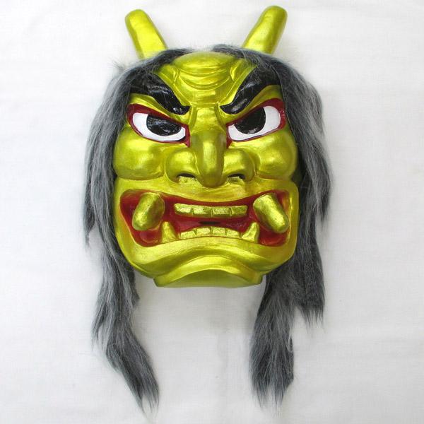 金のなまはげ フェイスマスク 山神様/黒白タイプ 頭髪付き ゴム製 お面 