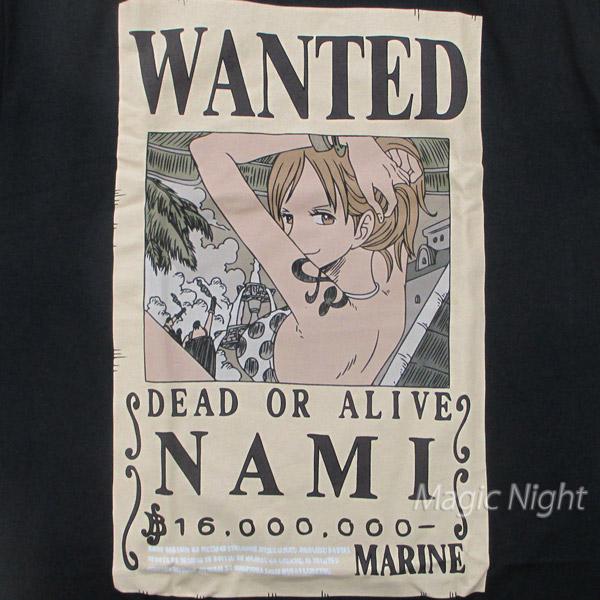 ワンピース ウォンテッド ナミ Tシャツ 半袖 大人用 ブラック 黒 