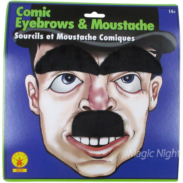 ジャンボ眉毛・ちょびひげセット 付け髭 ひげ コスプレ 変装 付け髭 まゆ毛 口ひげ 黒 | 