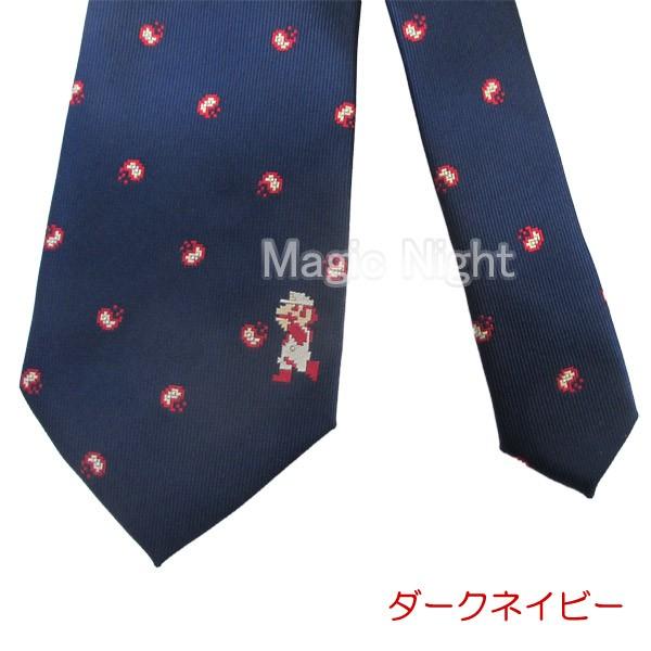 【美品】マリオ ドット柄 ネクタイ ネイビー マリオネクタイ ファイヤーマリオVer. スーパーマリオ ネクタイ