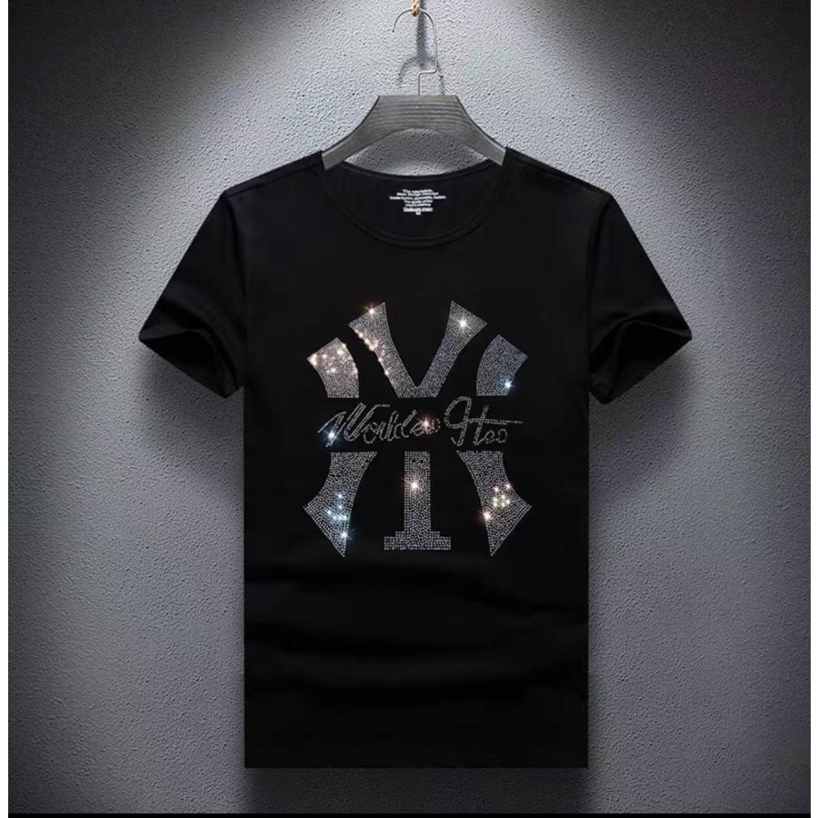 メンズ ファッション 夏 tシャツ 半袖 ブランド ニューヨークヤンキース ラインストーン プリント ロゴ 大きい 薄手 おしゃれ ゆったり 綿｜magisaidonlineshop｜02