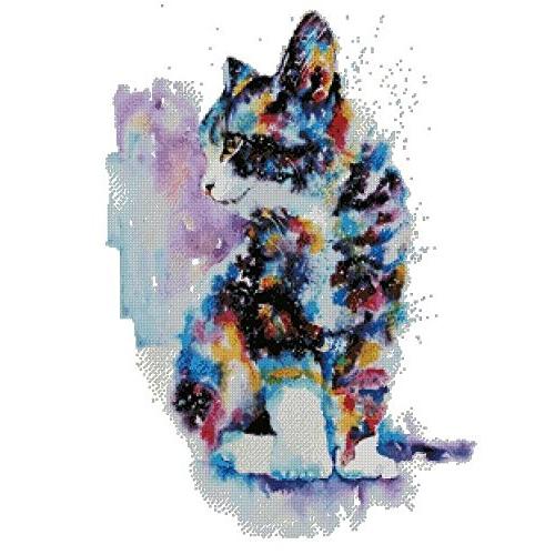 cat and colors counted cross stitch kits 14 ct, 猫と色、クロスステッチキット 220x 299