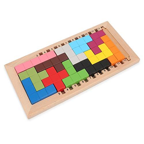 LanYo 知育玩具 パズルゲーム 木製のおもちゃテトリ 積み木 型はめ テトリス おもちゃ 教育 形合わせ｜mago8go8｜02