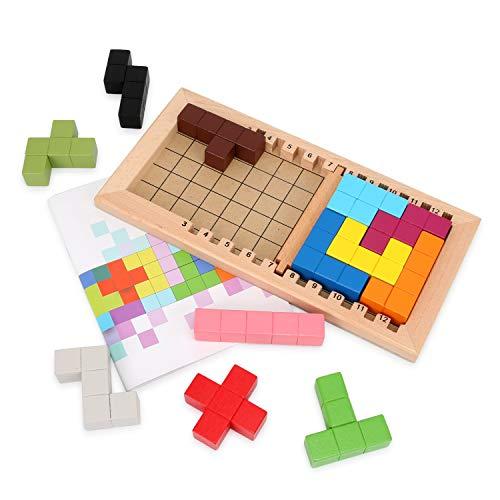 LanYo 知育玩具 パズルゲーム 木製のおもちゃテトリ 積み木 型はめ テトリス おもちゃ 教育 形合わせ｜mago8go8｜03