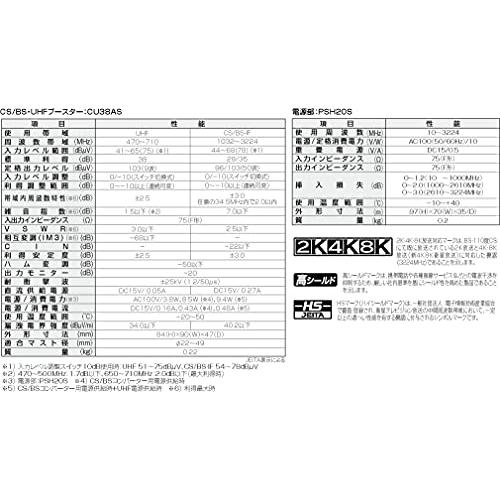 DXアンテナ CS/BS-IF・UHFブース ター [2K・4K・8K対応] CU38AS 【CU43AS後継】｜mago8go8｜02