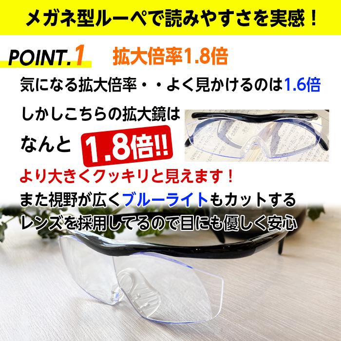 拡大鏡 ルーペ メガネ 7点セット 拡大倍率1.8倍 ブルーライトカット