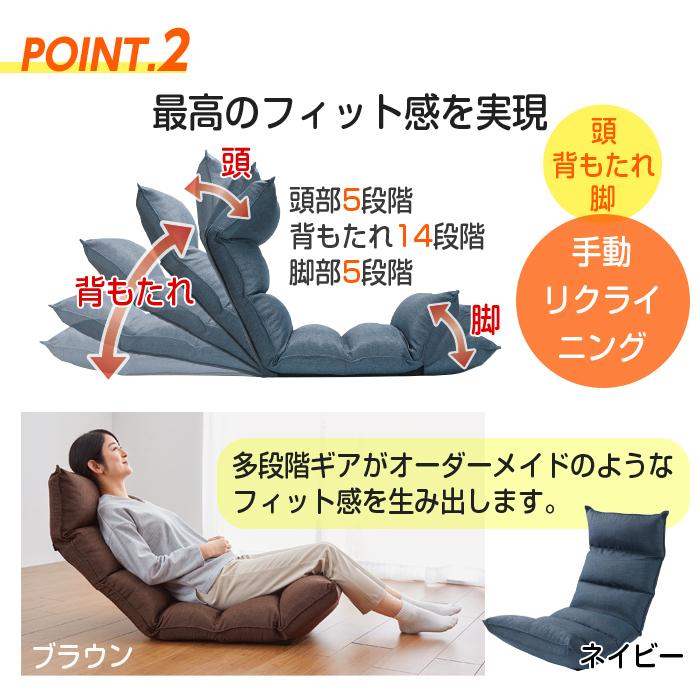 座椅子 低反発 背もたれ 14段階 リクライニング 座イス ブラウン 2脚組