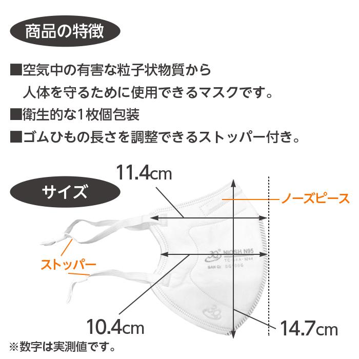 マスク N95 立体マスク 折り畳み型 10枚入 米国認証NIOSH 個包装 3Q