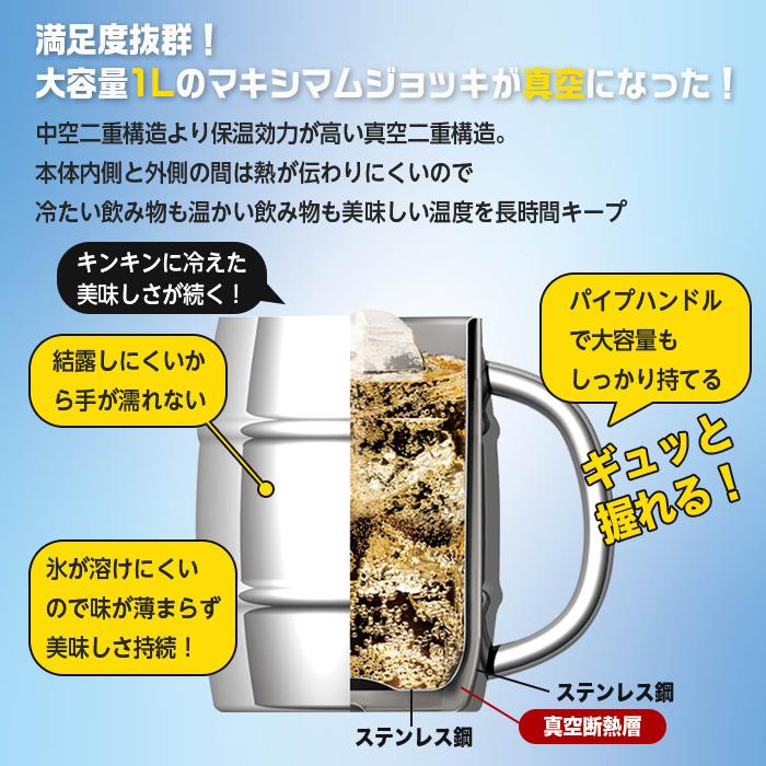 Kakusee（カクセー） マキシマムジョッキ 真空 二重 樽型 大容量 1L