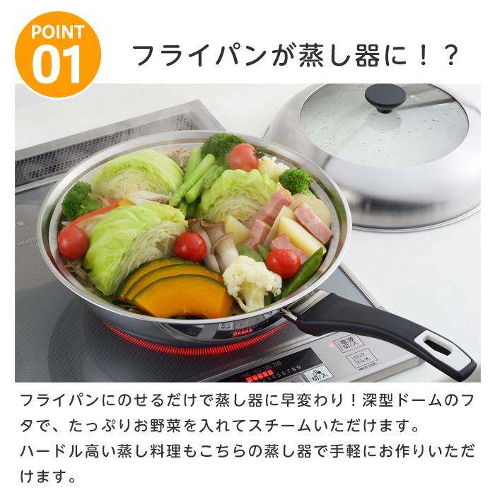 バーミキュラ　28cm 深型　フライパン　ヨシカワ　蒸しプレート　鉄鍋雪平鍋 ヨシカワ 蒸し器 フライパン用 ステンレス 見える！フライパン用蒸し器