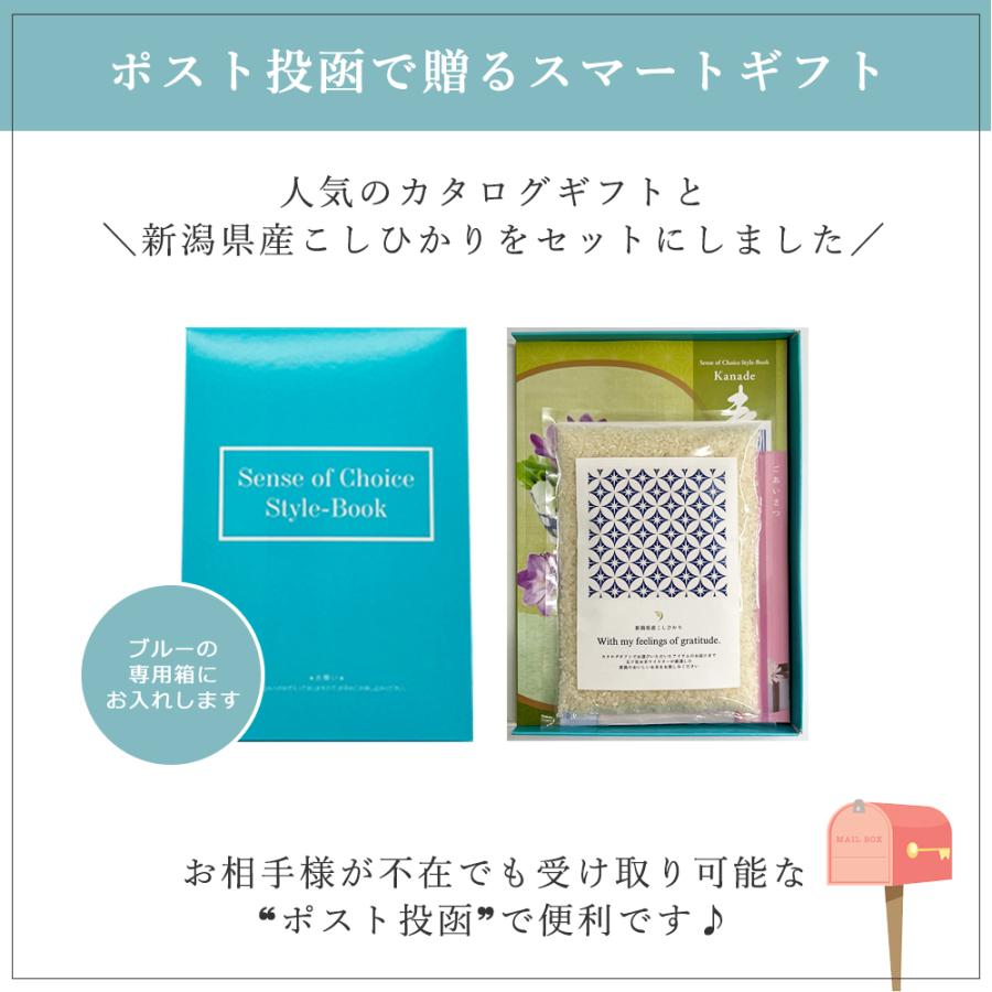 入学内祝い お米 新潟県産 こしひかり ＆ カタログギフト セット 奏 海原 50900円コース メール便 米 お返し 新築祝い 香典返し 結婚内祝い お祝い 出産内祝い