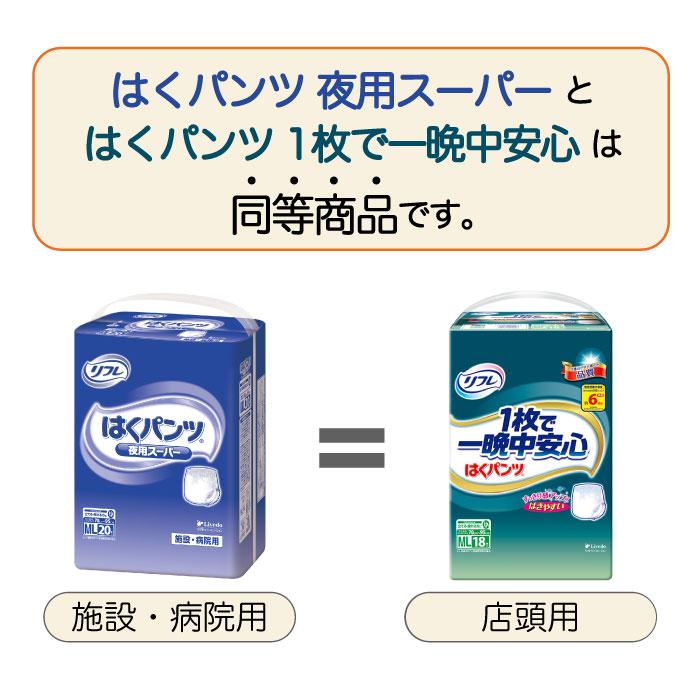 大人用紙おむつ リフレ はくパンツ 夜用スーパー MLサイズ 20枚入 6回  