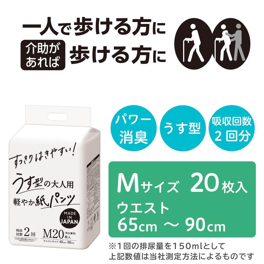 大人用紙おむつ すっきりはきやすい うす型 大人用紙パンツ Mサイズ 20枚入 2回吸収 介護用 紙パンツ リハビリパンツ 尿漏れパンツ 男性 女性｜magokoro-s｜02