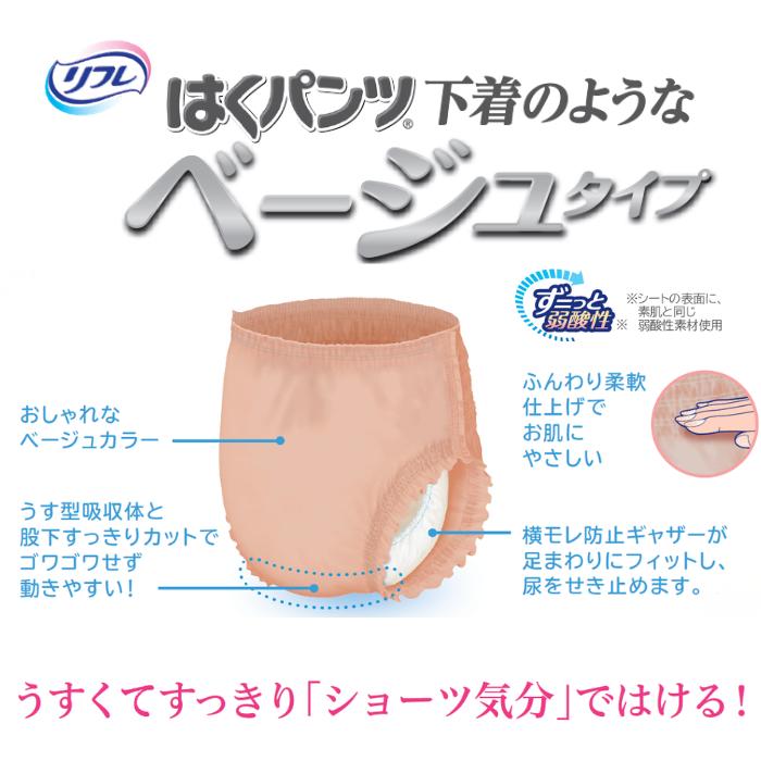 リフレ はくパンツ 下着のようなベージュタイプ  Lサイズ 20枚入 2回吸収 リハビリパンツ  尿漏れパンツ 男性 女性 | リフレ 下着のようなベージュタイプ | 02