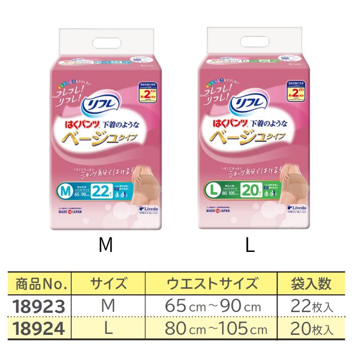 リフレ はくパンツ 下着のようなベージュタイプ  Lサイズ 20枚入 2回吸収 リハビリパンツ  尿漏れパンツ 男性 女性 | リフレ 下着のようなベージュタイプ | 03