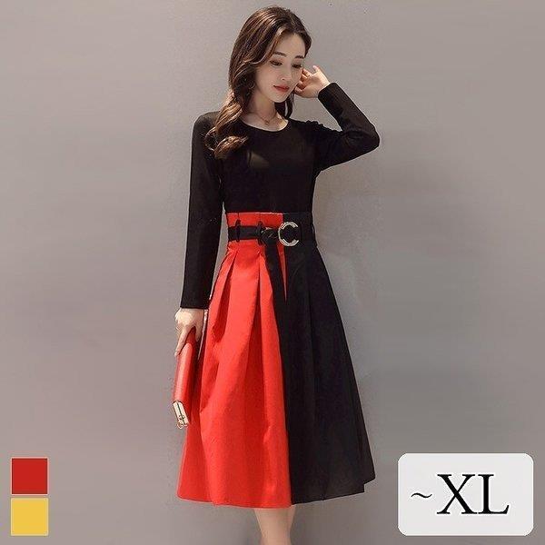 純正超高品質 ドレス ワンピース 膝丈 赤 切り替え ブラック 黒 Aライン 秋 冬 大きいサイズ レディース 大人 30代 40代 他と被らない 安い買取 大阪 Eduka Rs