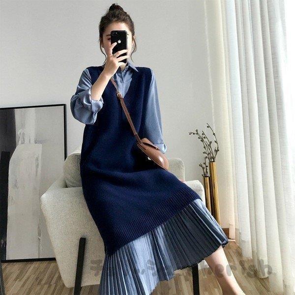 オンラインストア人気商品 ニットベスト レディース 40代 秋服 ベストワンピース Vネック 無地 ロング丈 上品 ノースリープニットベストワンピ セーター韓国風 体型カバー 通勤 着痩せ 激安販売 オンライン Www Superavila Com