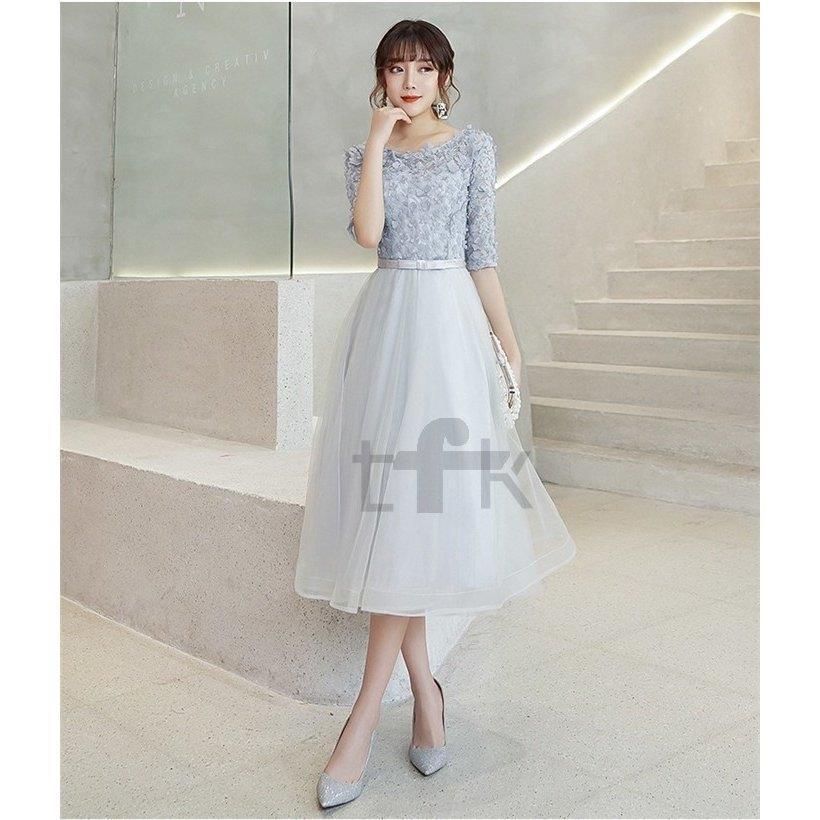 売り出し半額 パーティードレス ミモレ丈 結婚式 ワンピース フォーマルドレス グレー 結婚式ドレス 半袖 お呼ばれ 上品 おしゃれ 大きいサイズ 大人 上品 女性 代30代40代 限定品 Www Superavila Com