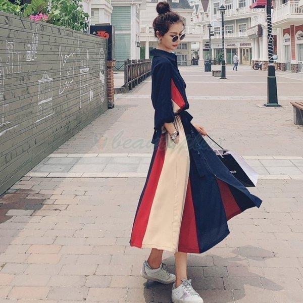 海外 安い通販 シャツワンピース レディース 40代 キレイめ マキシ丈ワンピース 春秋 配色ワンピース 切り替え 通勤ドレス オシャレ 上品 着痩せ 高く 売る Htvnepal Com