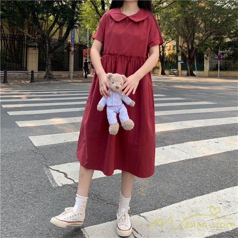 ワンピース レディース 春 春服 ロングワンピース ミディアム ワンピース オーバーサイズ 半袖 シャツワンピース 可愛い ガーリー ギャル 通学 人気新作 Xrxj E Magokoro 通販 Yahoo ショッピング
