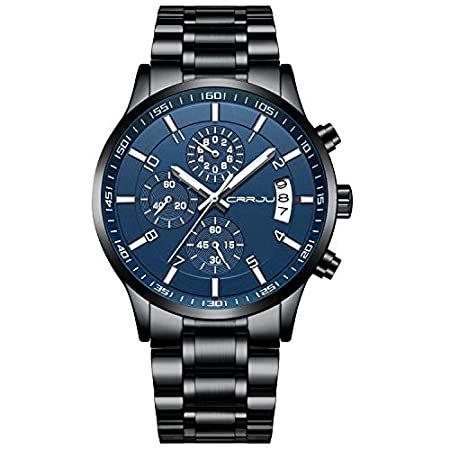 【メーカー公式ショップ】 Quartz Casual Fashion Watches Men's CRRJU Analog Wate並行輸入品 Steel Stainless Black 腕時計