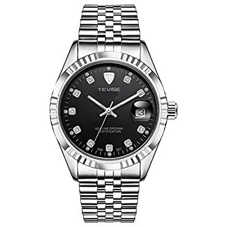 【最安値挑戦】 自動巻き腕時計 メンズ ラグジュアリー ゴールド 機械式腕時計 防水 カジュアル ステンレススチール 溝付きベゼル腕時計 シルバーブラック並行輸入品 腕時計