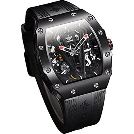 国内初の直営店 Tonneau Skeleton Design Watches Mecha並行輸入品 Automatic Band Silicone with Mens for 腕時計