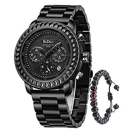 一番人気物 Mens Ban並行輸入品 Steel Stainless Quartz Analog Waterproof Chronograph Black Watches 腕時計