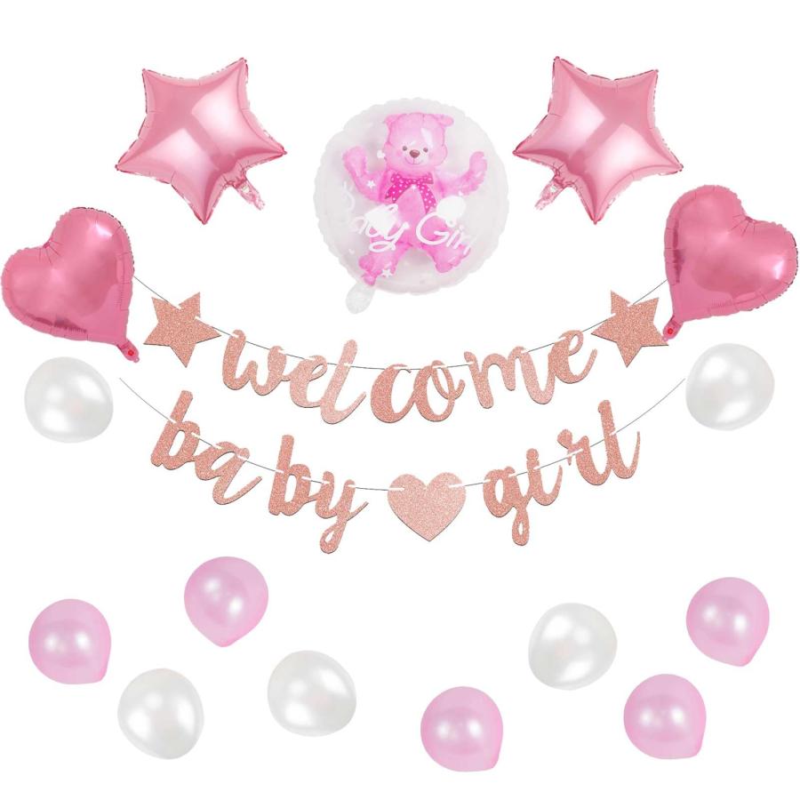 ベビーシャワー バルーン 飾り セット welcome baby girl バルーン 風船 ガーランド 飾り付け セット かわいい 出産お祝い 女の子 の商品画像