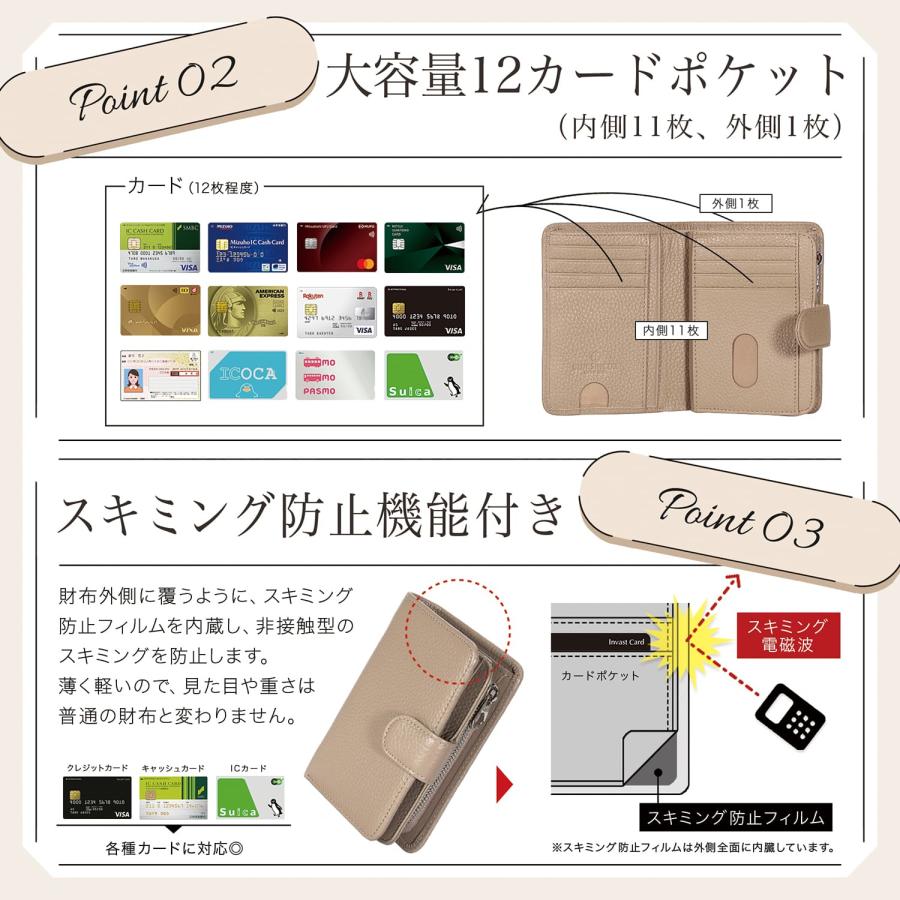 BLUE SINCERE 二つ折り財布 レディース 本革 コンパクト 大容量 BLUE SINCERE 二つ折り財布 レディース 本革 コンパクト 大容量