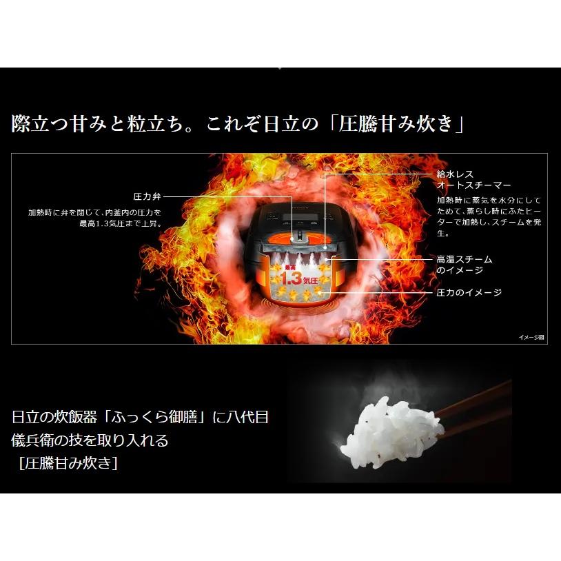 日立 RZ-W100GM-K IH炊飯器 漆黒(ブラック) 圧力&スチーム 5.5合炊き ふっくら御膳 RZW100GM 新品｜magoma｜02