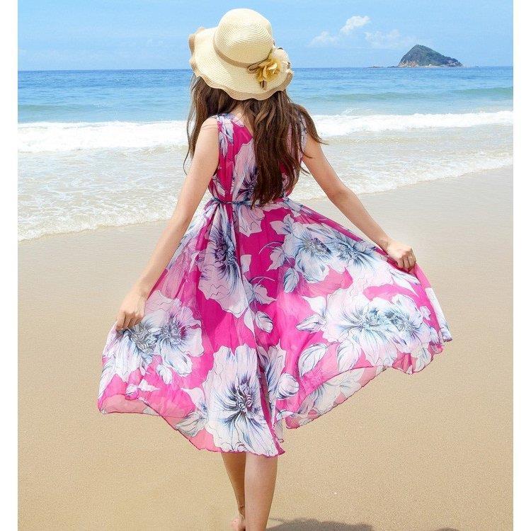 ワンピース レディース ワンピース 夏 ミディアムワンピ 花柄 フレアスカート 海ワンピ シフォン リゾートワンピース ボヘミア 大きいサイズ Vネック 高級素材使用ブランド