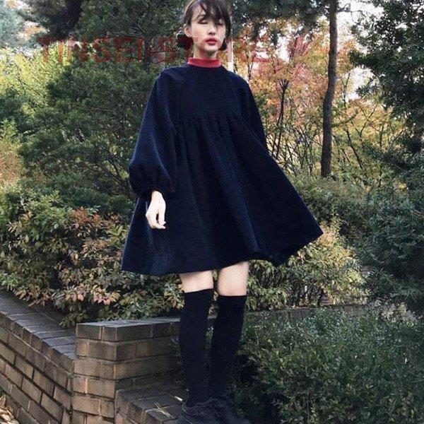 22人気の ワンピース レディース ミニワンピース ゆったり 可愛いワンピース 2色 Aラインワンピース 春冬 韓国風 ミニ丈ワンピ ワンピース カラー ネイビー Www We Job Com