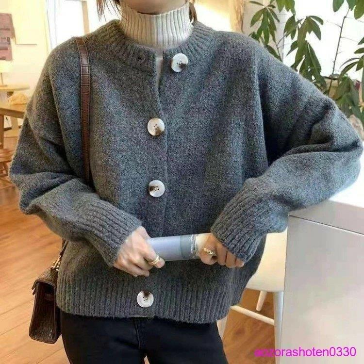 開梱 設置 無料 ニット ゆったり カーディガン ざっくり編み レディース ニットカーディガン 春 ふわふわ 丸首 ショート丈 ボレロ 厚手 冬 秋 カーディガン カラー グレー