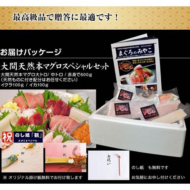 大間産 天然本マグロ 大トロ 中トロ 赤身 合計600g イクラ100g