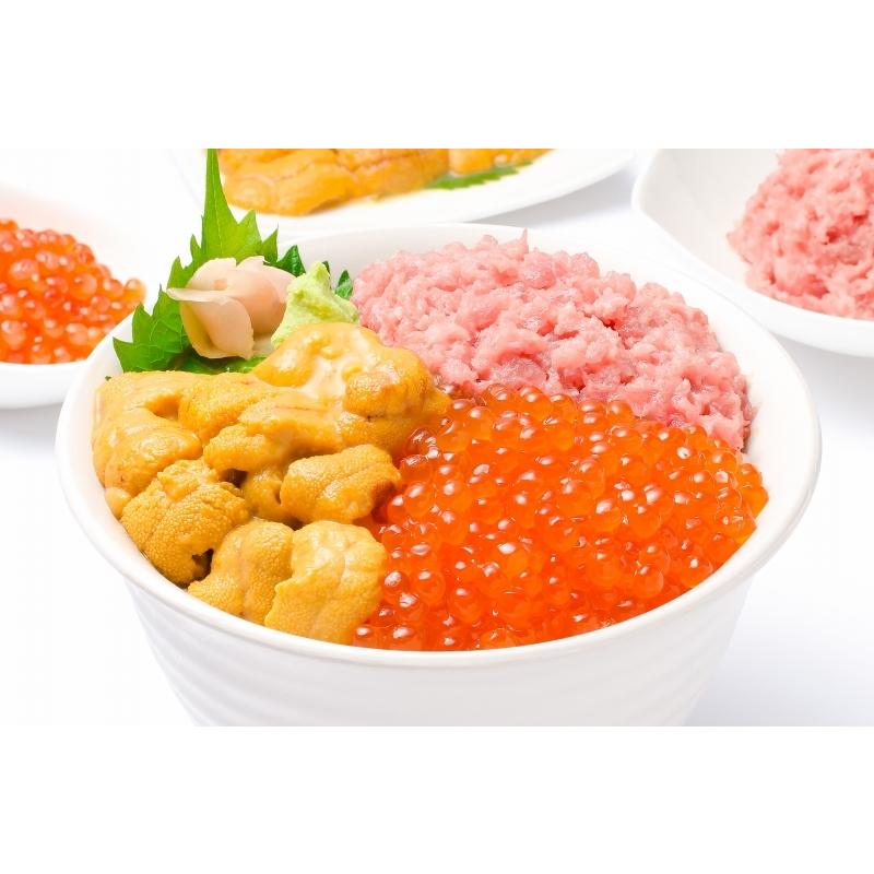 築地の海鮮丼セット 至高 約2杯分 王様のネギトロ＆無添加生ウニ＆北海道産いくら |  | 05