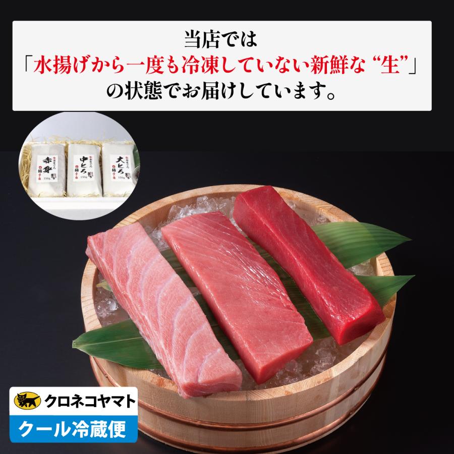 生本マグロ（だてまぐろ）赤身・中とろ・大とろ食べ比べ計450g柵