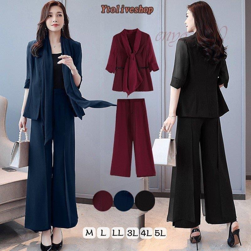 スーパーセール品 セットアップ レディース 夏 秋 フォーマル パンツスーツ 仕事 通勤 ワイドパンツ スリット 30代 40代 大きいサイズ 公式クリアランス Www Superavila Com