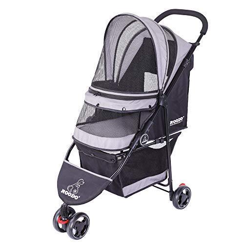 話題の行列 Roodo Roodoペット用ベビーカー 耐荷重15kg グレー ペット用バギー 折りたたみ 輪ペットカート 3 多機能ポータブル 犬用品