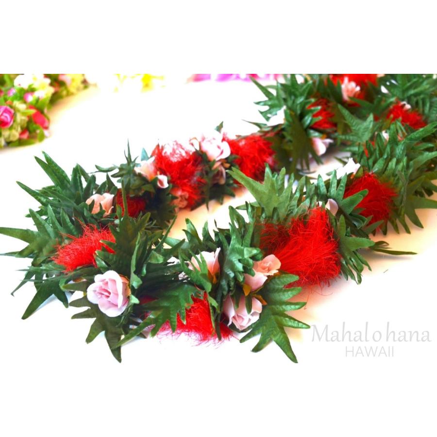 フラダンス レイ オヒアレフア ローズ ( レッド ピンク グリーン