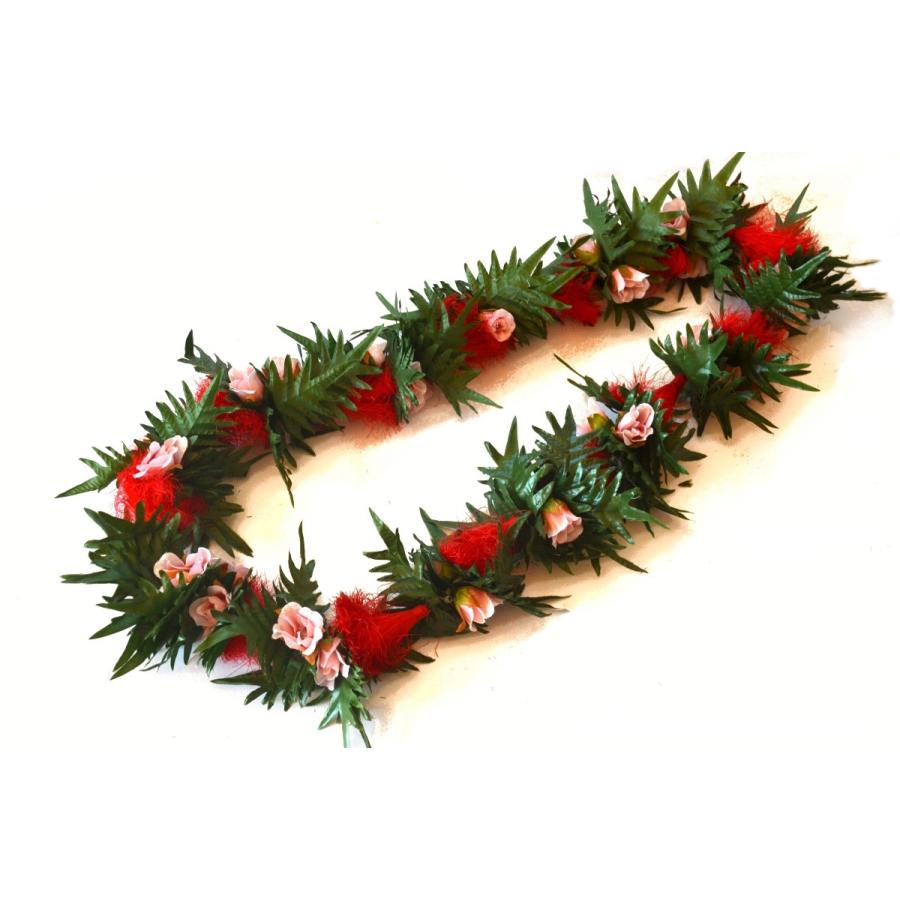 フラダンス レイ オヒアレフア ローズ ( レッド ピンク グリーン