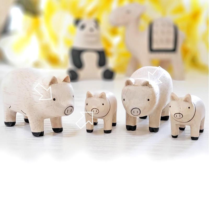 現品限り ぽれぽれ動物 親子 ぶた ブタ インテリア 手作り 木彫り 置物