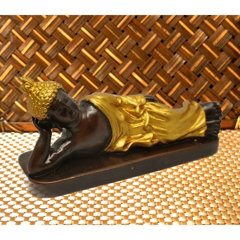 タイ製 涅槃仏 寝釈迦仏像 樹脂 14.7cm テラワーダ 上座部仏教 金色と