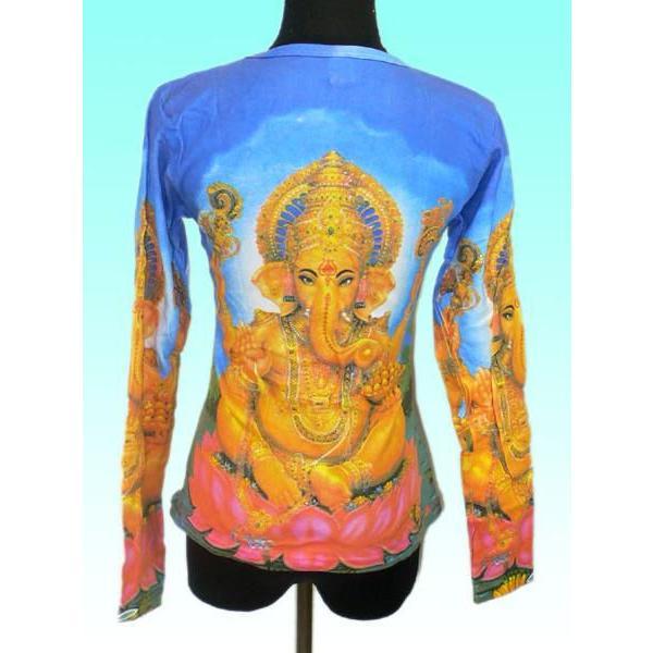 送料無料】インドの神様Tシャツ ヒンドゥー教ガネーシャ レディースS 