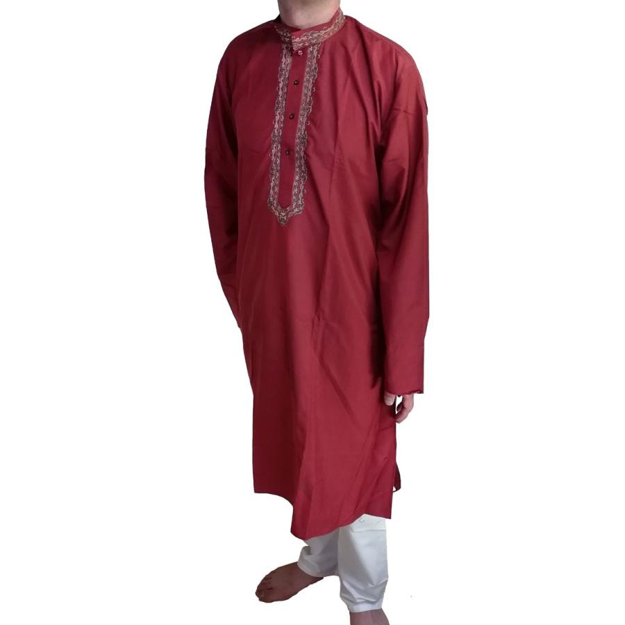 インドの男性用民族衣装クルターパジャマ L ちょっと豪華版 エンジ スタンドカラー Fu Kr98 Fu Kr98 Five Rivers Store ヤフー店 通販 Yahoo ショッピング