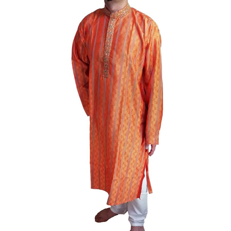 インドの男性用民族衣装クルターパジャマ Xl ちょっと豪華版 オレンジ スタンドカラー Fu Kr99 Fu Kr99 Five Rivers Store ヤフー店 通販 Yahoo ショッピング