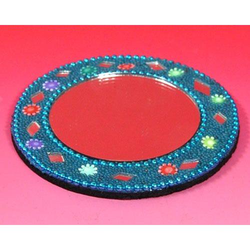 インドのド派手な手鏡 青系 アラブ風 中東 イスラム ミラー ゴテゴテ