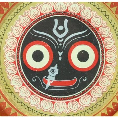 インドの神様ジャガンナータが描かれた椰子の葉細密画 額入り インドの神様ジャガンナータが描かれた椰子の葉細密画 額入り