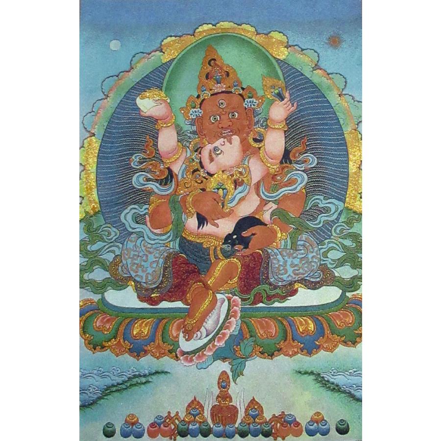 チベット密教仏画掛軸 毘沙門天・歓喜仏 クベーラ ヤブユム 仏教 織物
